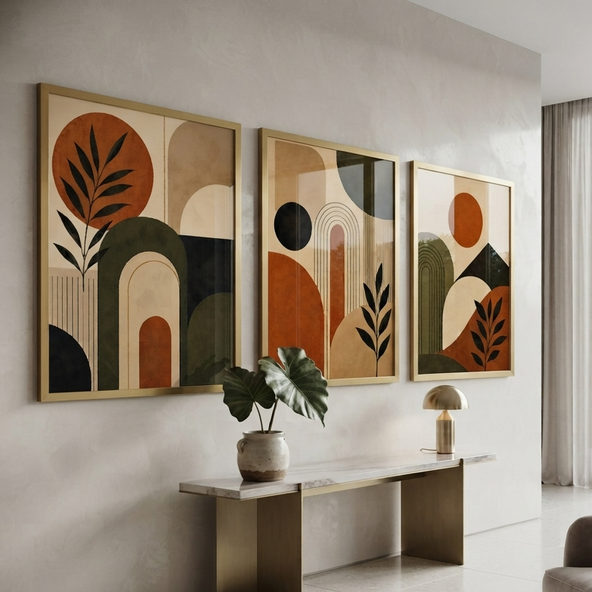 Terracotta & Olive Boho Abstract 3-Piece Wall Art Set
