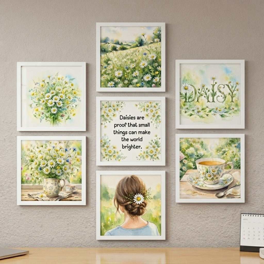 7-Piece Daisy Botanical Gallery Wall Art Set